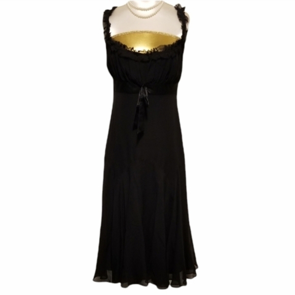 Ted Baker London Dresses & Skirts - TED BAKER London Black Silk Dress Ruffle Trim and Bow Tie Accent Empire Waist